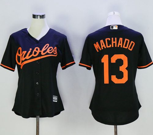 Orioles #13 Manny Machado Black Women's Alternate Stitched MLB Jersey - Click Image to Close